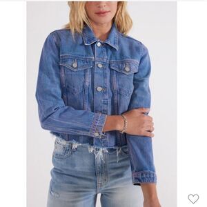 NWOT ETICA Lennox Mini Cropped Trucker Denim Blue Women's Jacket